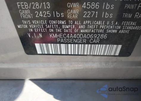 2013 Hyundai Sonata Hybrid Limited from USA, damaged, VIN KMHEC4A40DA069286